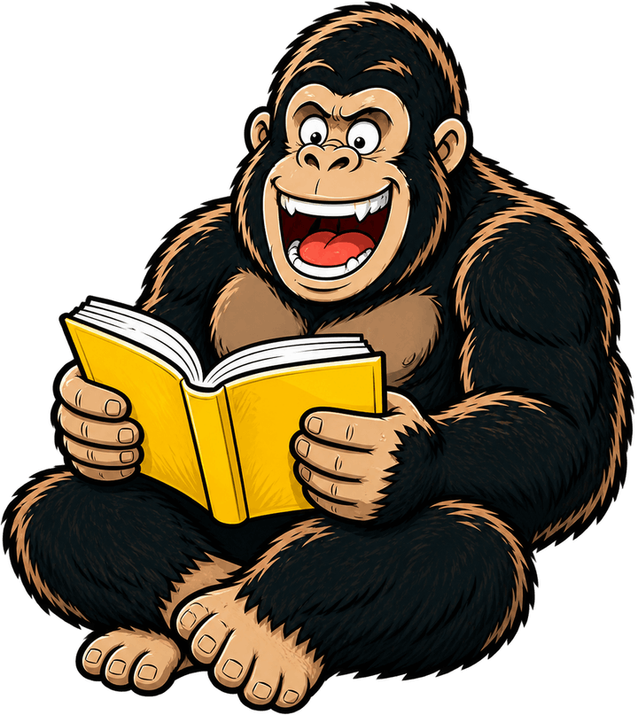 お気に入りのマンガを読むゴリラ